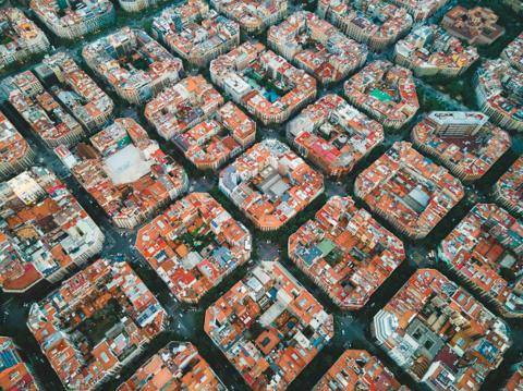 Barcelona's Eixample from above, its octagonal blocks in a grid