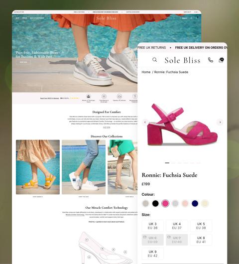 A footwear collection page open on a laptop and on a phone